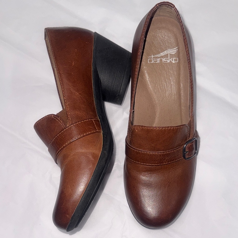 Dansko Women's Leather Loafers with Buckle - Chestnut - Picture 4 of 7